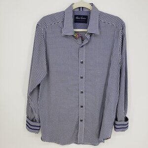 Robert Graham Plaid Tailored Fit Button Down Shirt M Mens Modern‎ Americana Blue